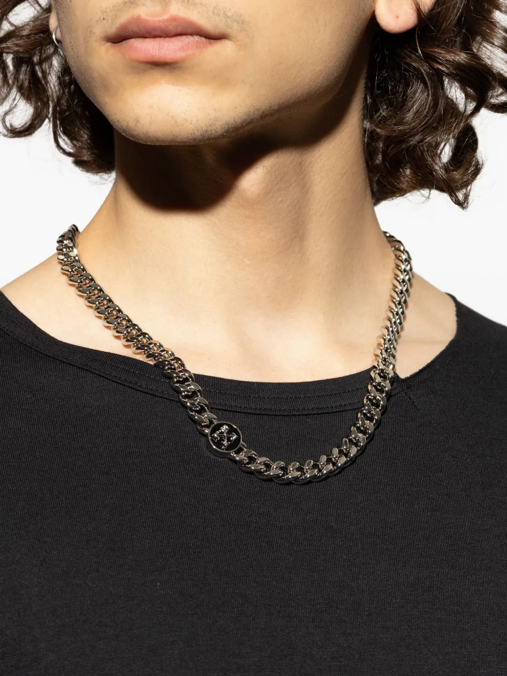 Off-white Arrows-charm Curb-chain Necklace In Metallic