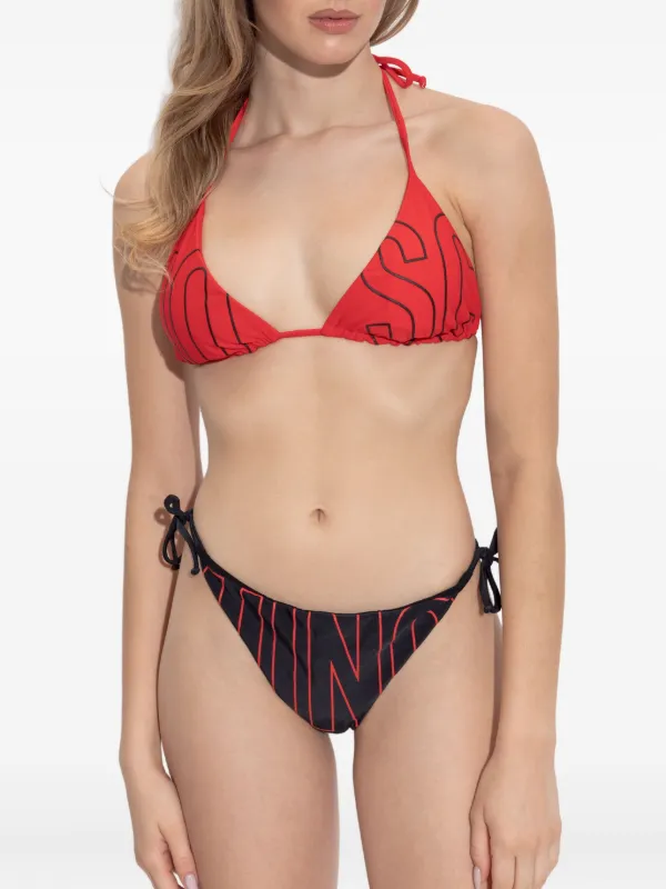 Moschino logo-detail Triangle Bikini Top Red FARFETCH IN