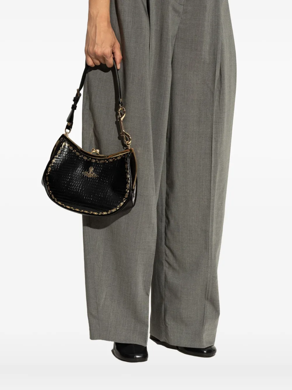 Vivienne Westwood Small Crocodile-embossed Clasp Shoulder Bag In Black