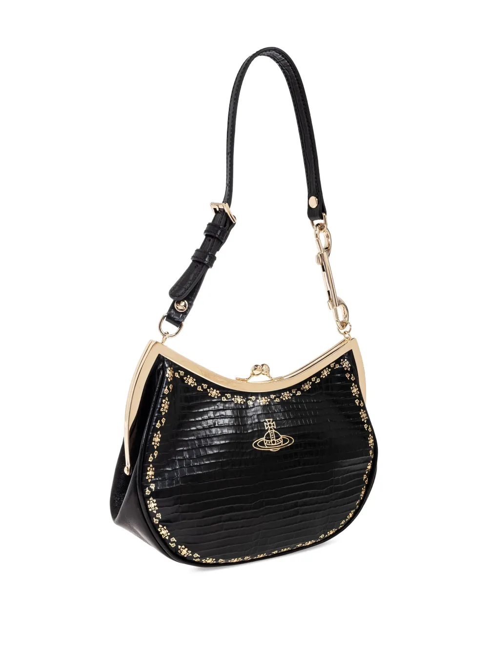 Vivienne Westwood small crocodile-embossed clasp shoulder bag - Zwart