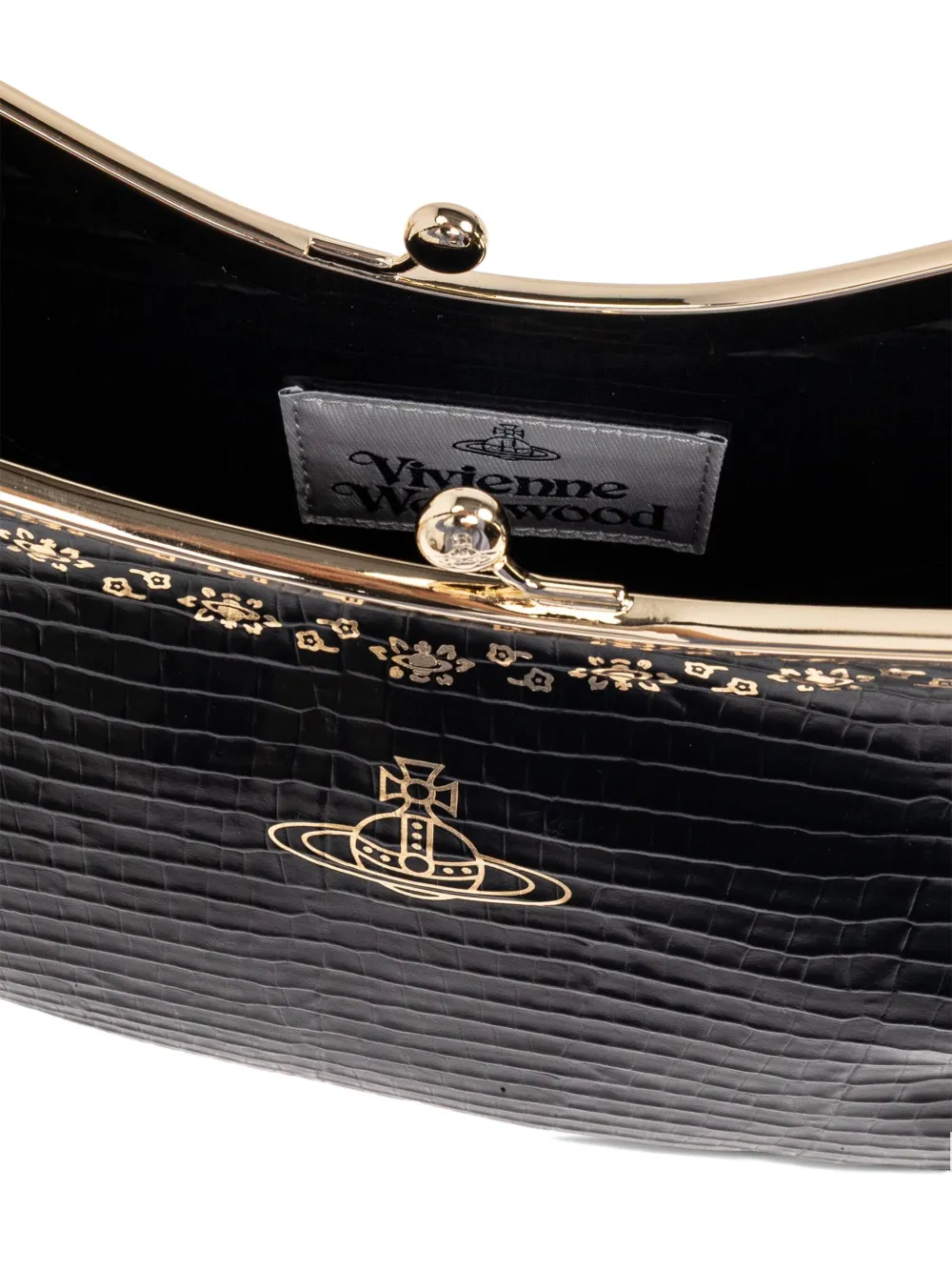 Vivienne Westwood Small Crocodile-embossed Clasp Shoulder Bag In Black