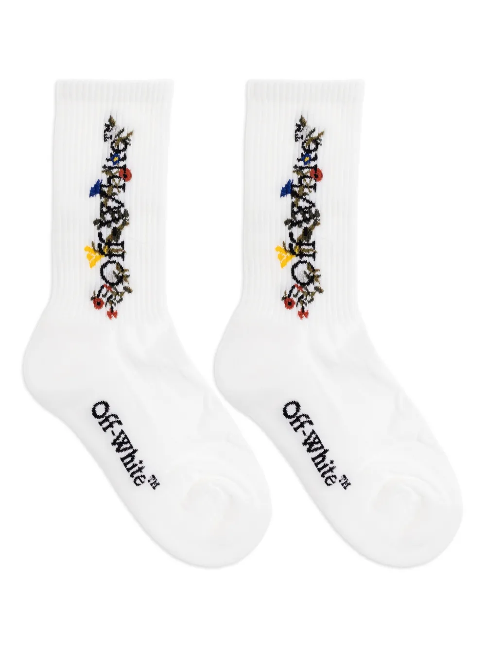 Off-White フローラル リブ靴下 - ホワイト Off-White フローラル リブ靴下 - ホワイト