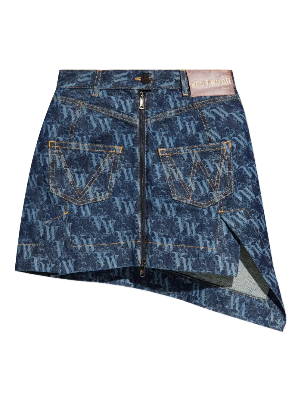 Vivienne Westwood Logo-pattern Asymmetric Mini Skirt In Blue