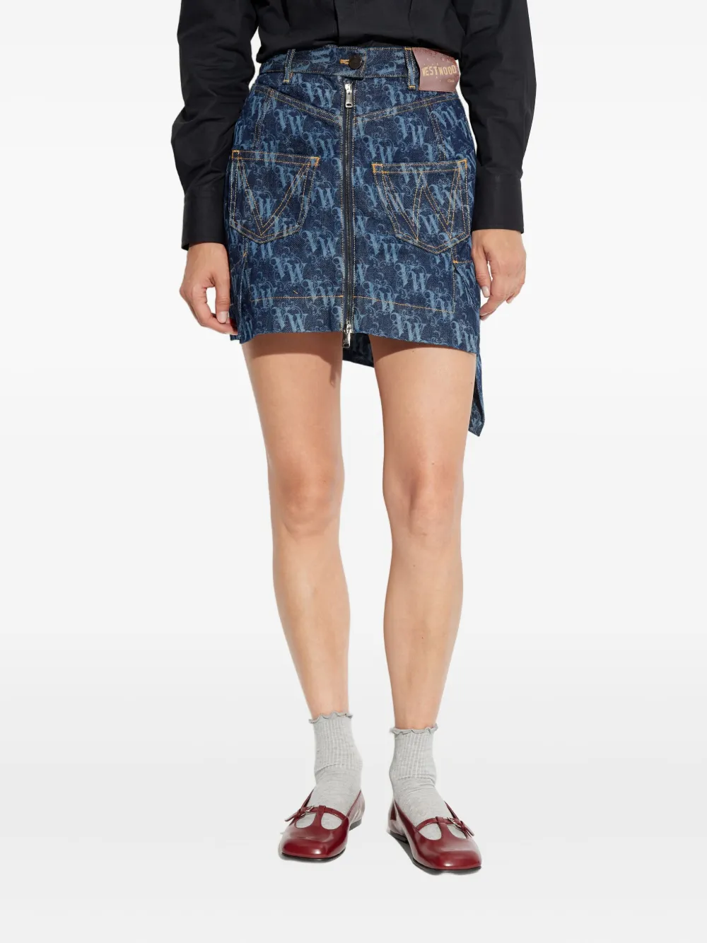 Vivienne Westwood Logo-pattern Asymmetric Mini Skirt In Blue