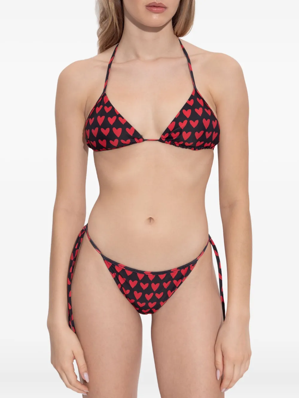 Moschino Heart-print Triangle Bikini Top In Black