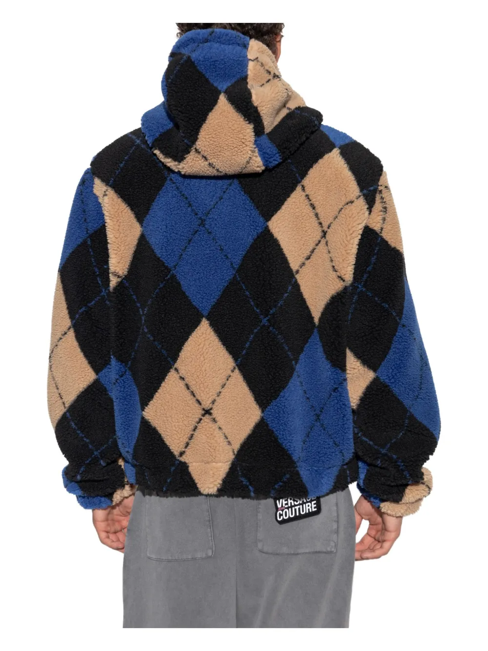 Versace Jeans Couture Jack met capuchon en argyle patroon Zwart