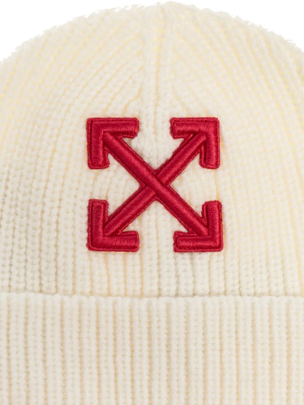 Off-white Arrow-embellished Ribbed Beanie In Neutral