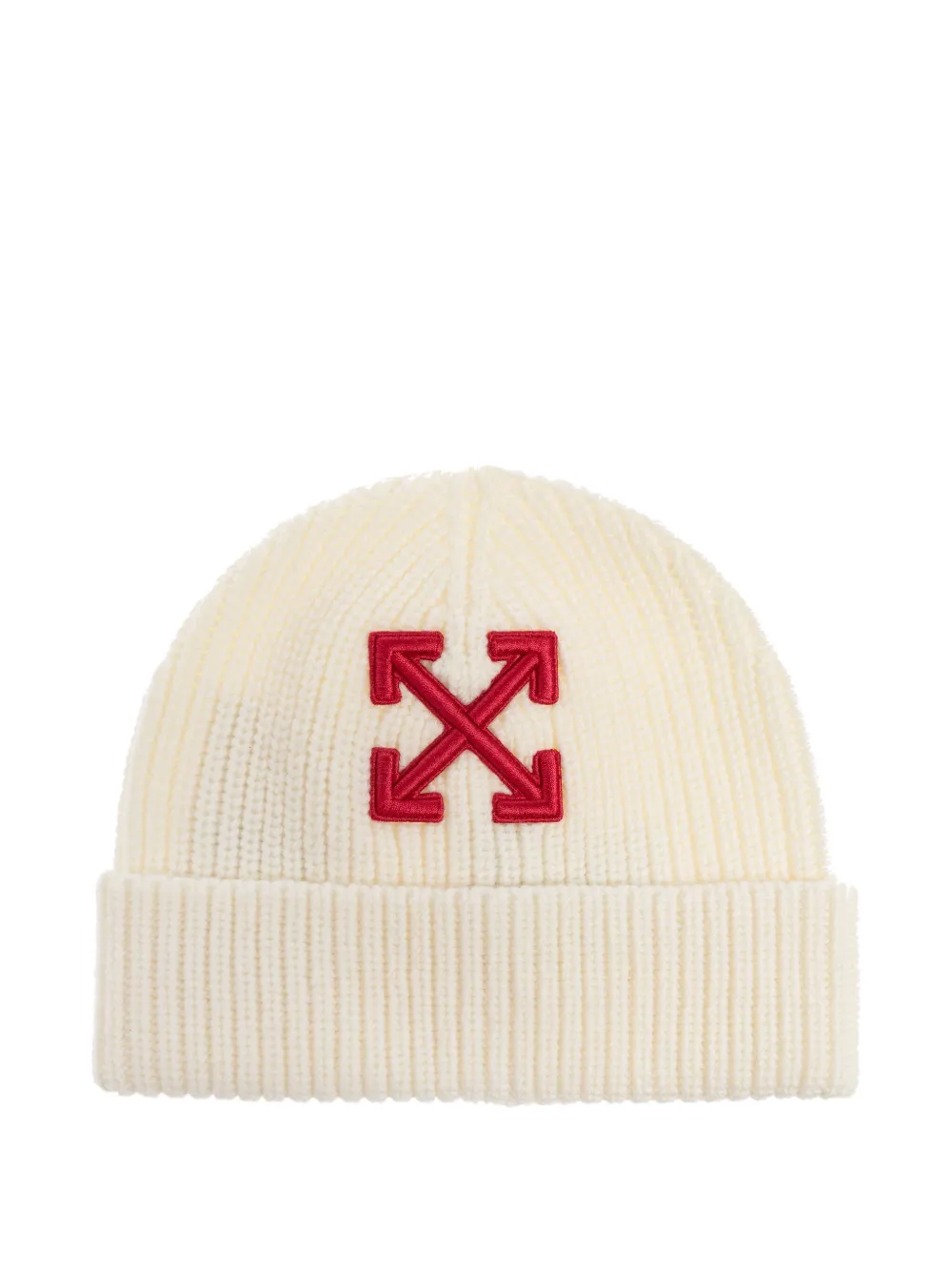 Off-white Arrow-embellished Ribbed Beanie In Neutral