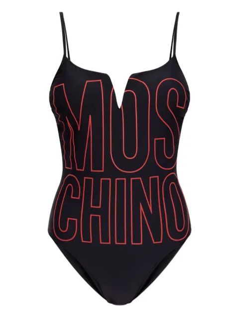 Moschino logo-print V-neck swimsuit