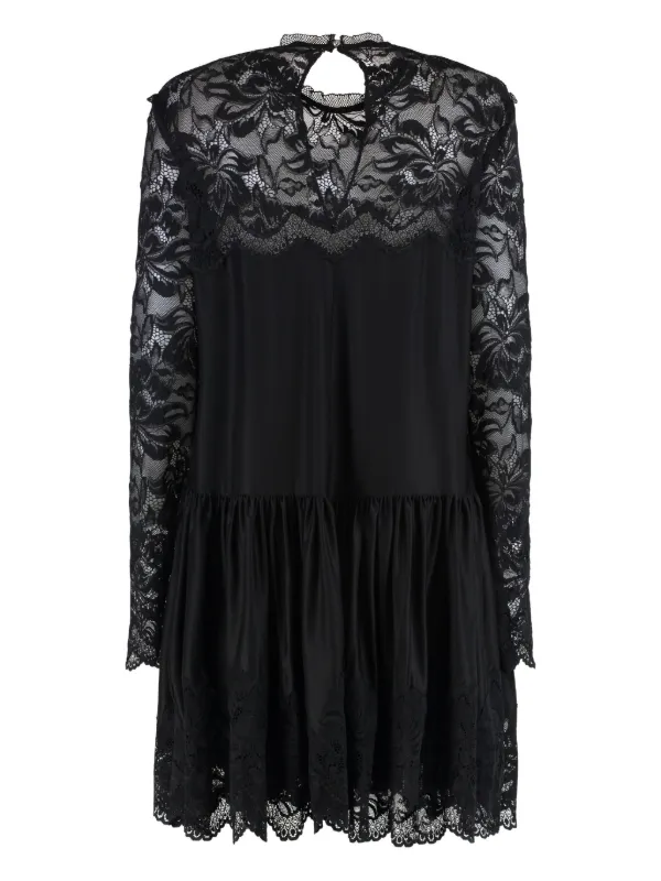 Rabanne floral-lace Tiered Dress | Black | FARFETCH FI