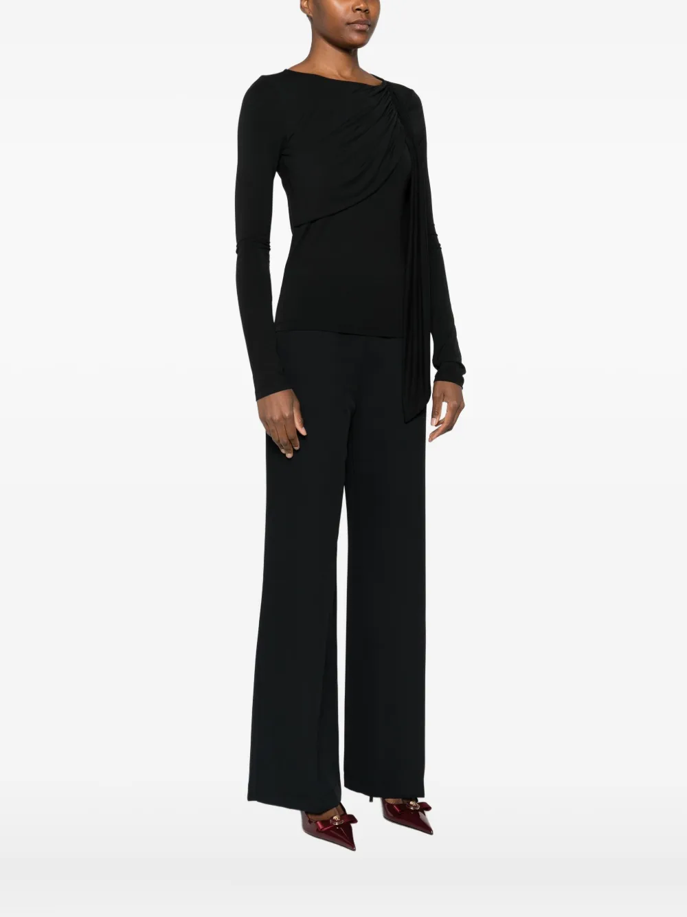 Imperial Draped Long-sleeve Top In Black