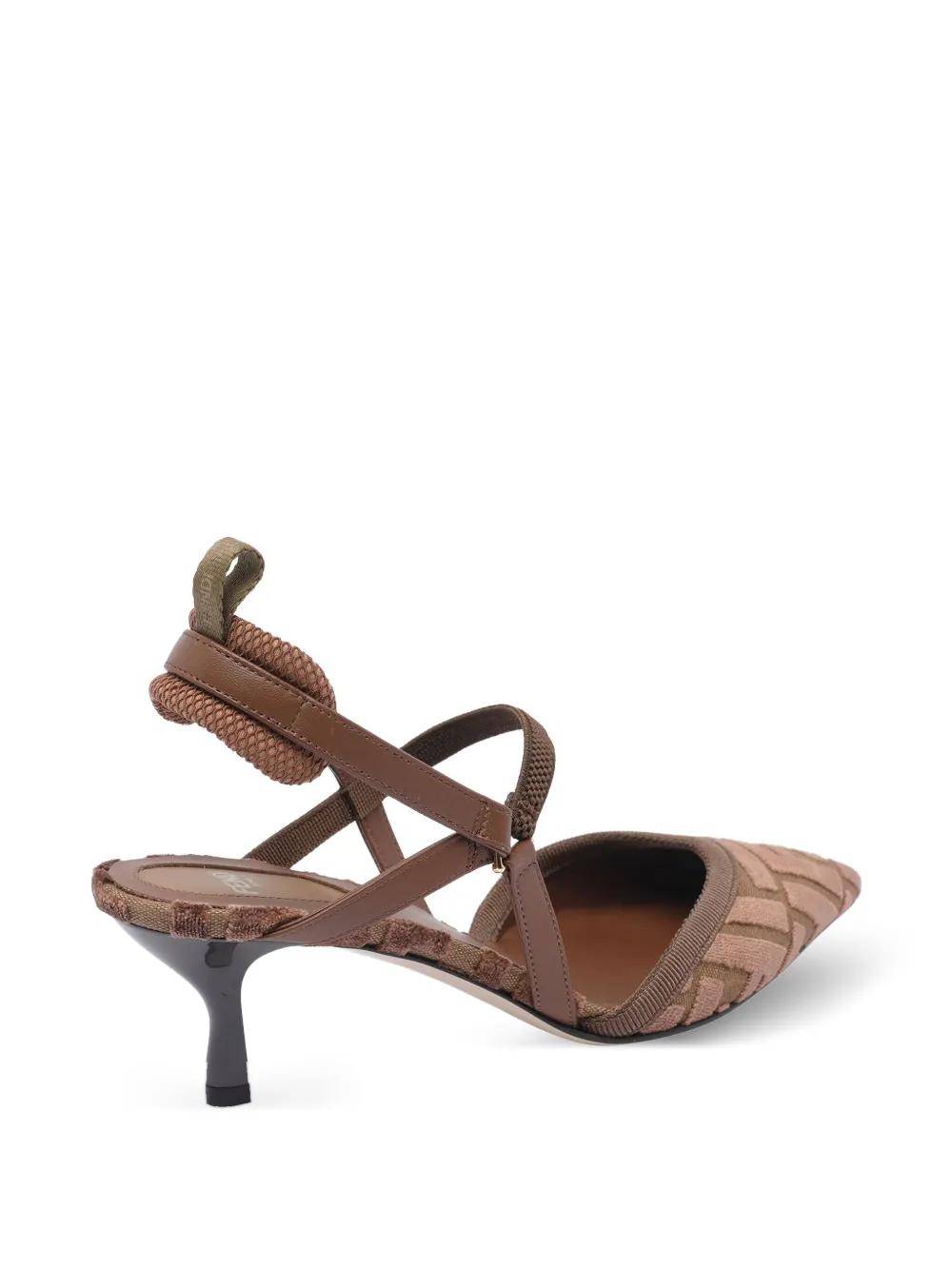 FENDI 55mm FF-logo slingback heeled pumps Brown
