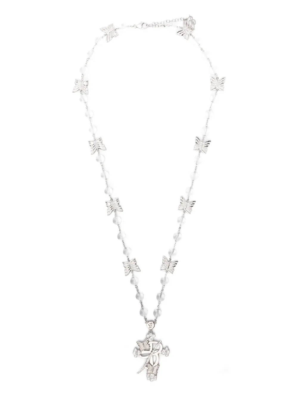 Blumarine Butterfly Beaded Necklace In Silver