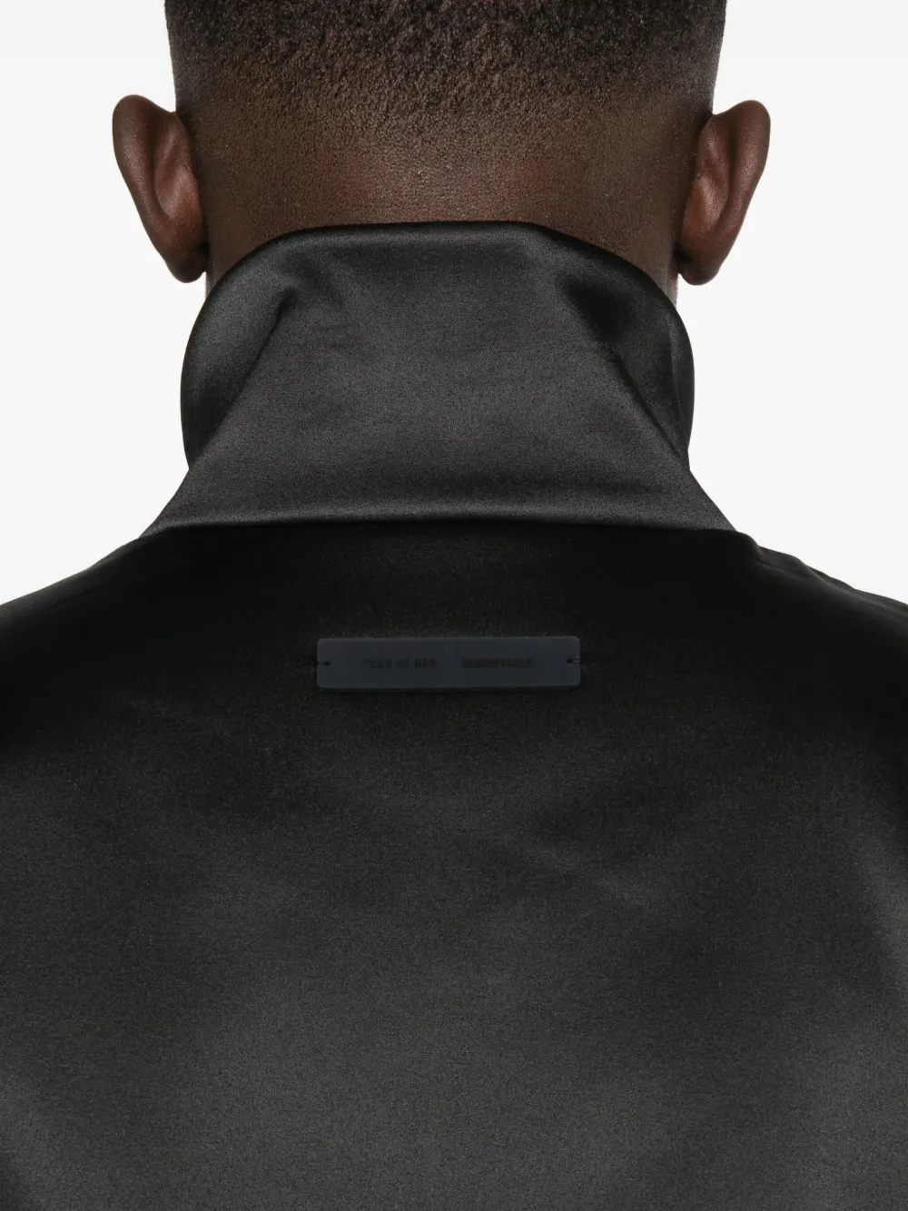 Essentials Mens Jet Black Relaxed Satin Bomber Jacket In Black