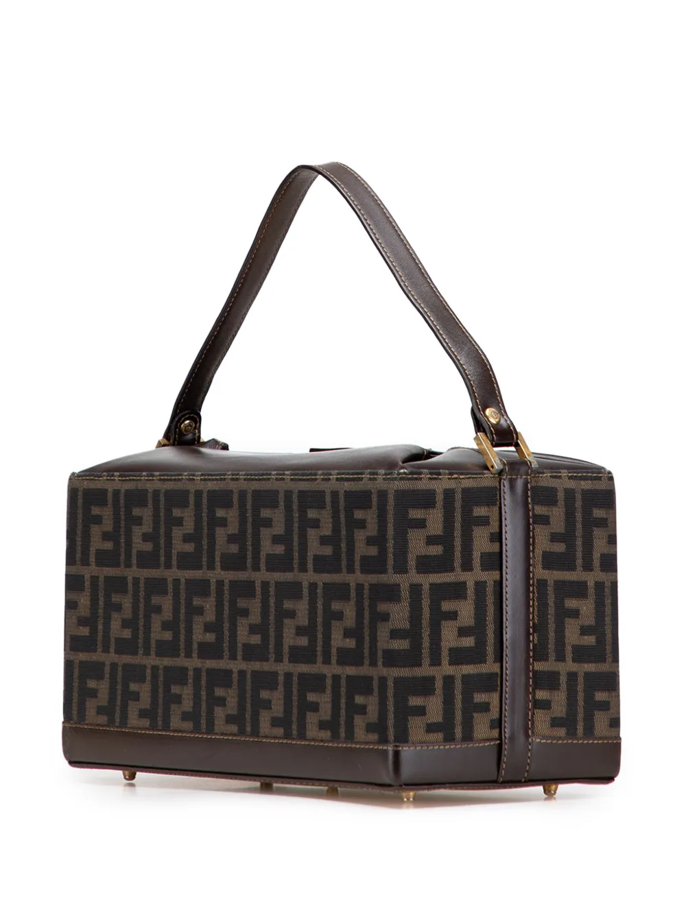 Pre-owned Fendi 2000-2010 Zucca Canvas Push Lock Box Handbag In Brown