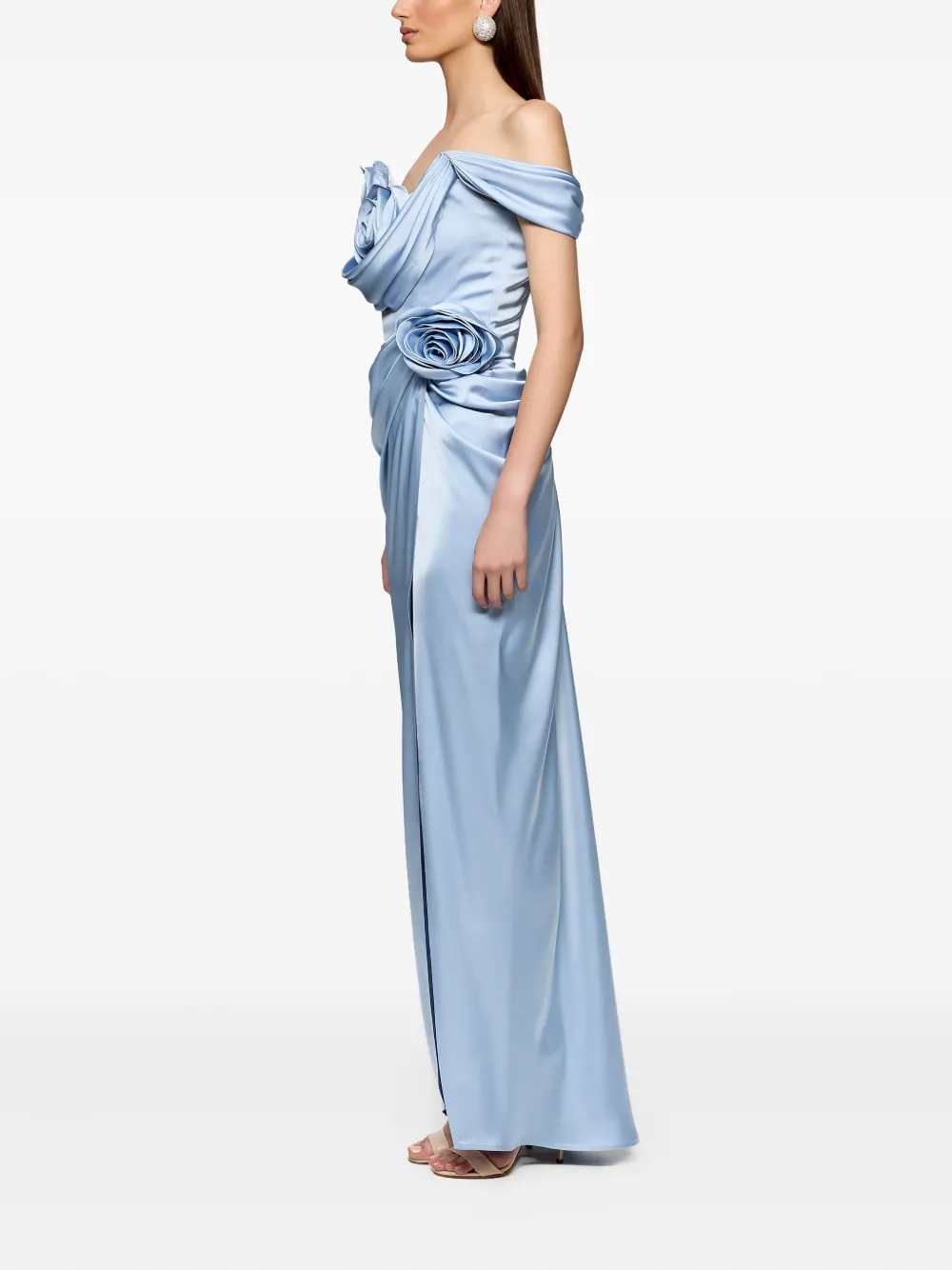 Ana Radu Satijnen maxi-jurk verfraaid met rozen Blauw