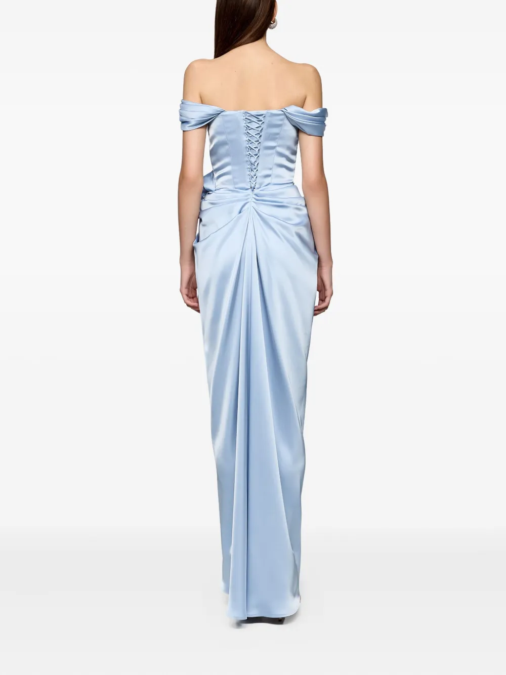 Ana Radu Satijnen maxi-jurk verfraaid met rozen Blauw