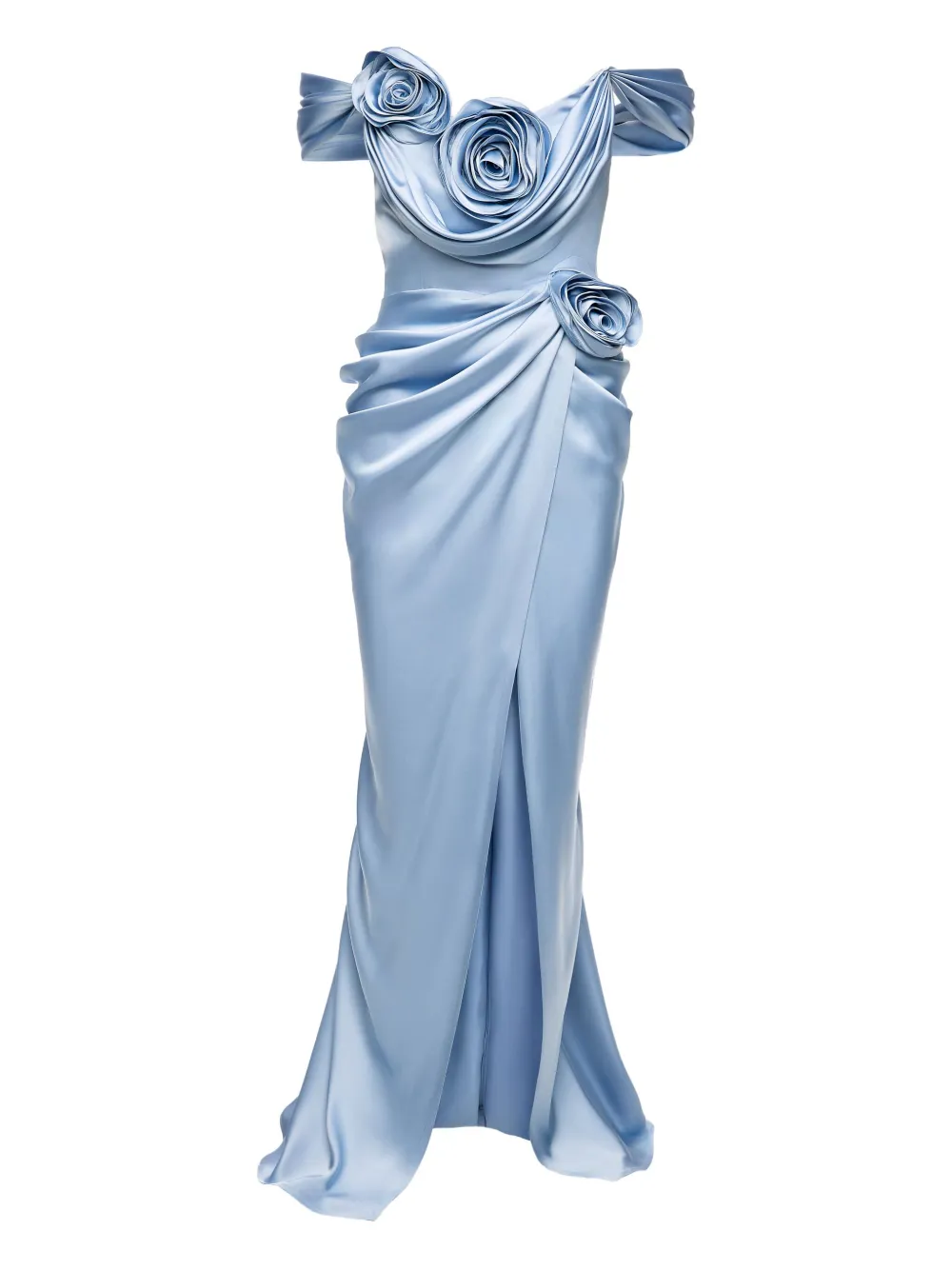 Ana Radu rose-embellished satin maxi dress - ブルー Ana Radu rose-embellished satin maxi dress - ブルー