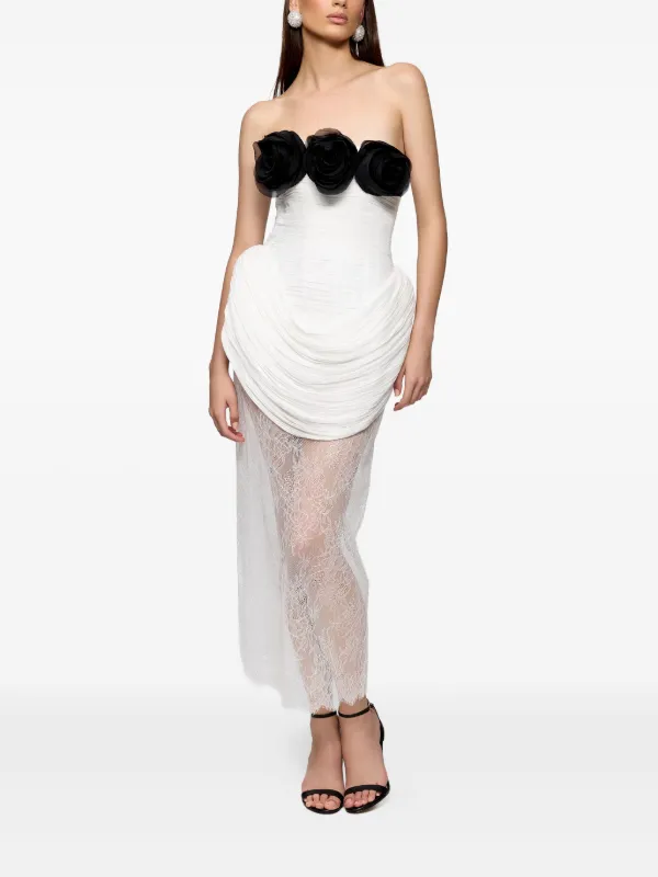 Ana Radu rose-embellished Pleated Dress | White | FARFETCH