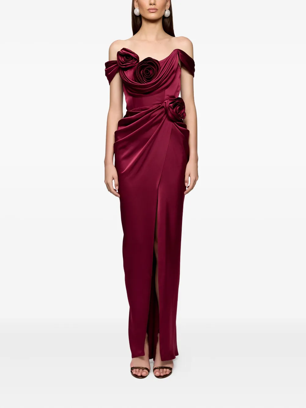 Ana Radu Maxi-jurk verfraaid met rozen - Rood