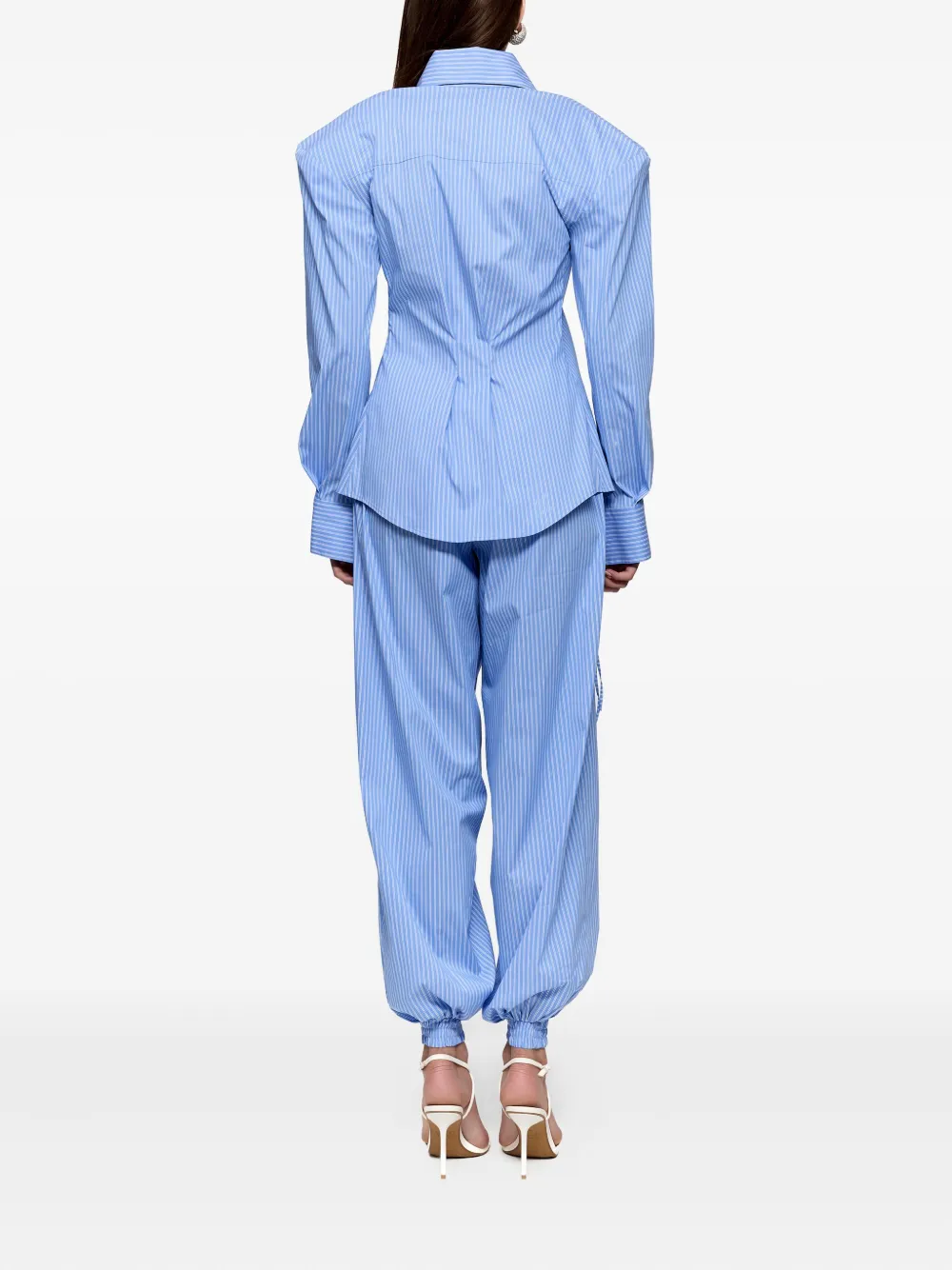 Ana Radu Jumpsuit met veters en krijtstreep Blauw