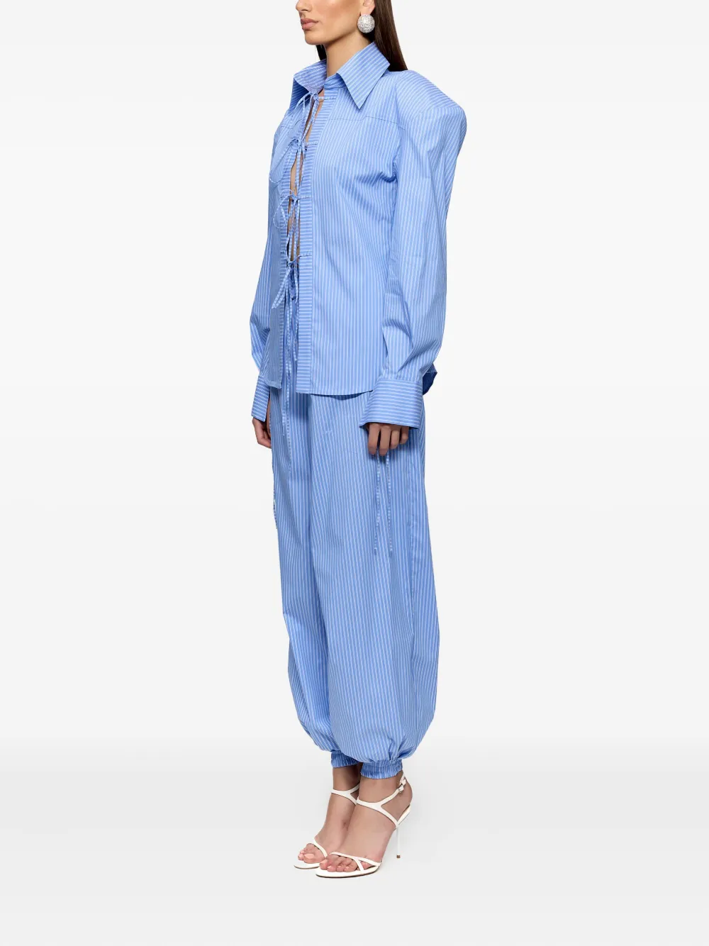 Ana Radu Jumpsuit met veters en krijtstreep Blauw