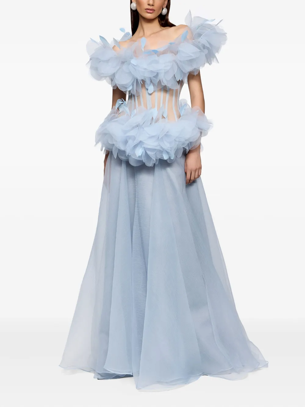 Ana Radu Maxi-jurk met gelaagd ruches en korset - Blauw