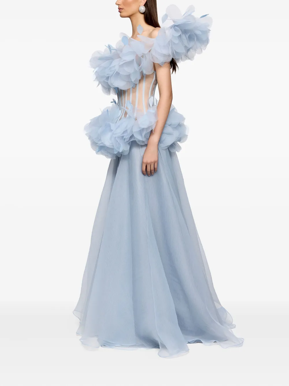 Ana Radu Maxi-jurk met gelaagd ruches en korset Blauw