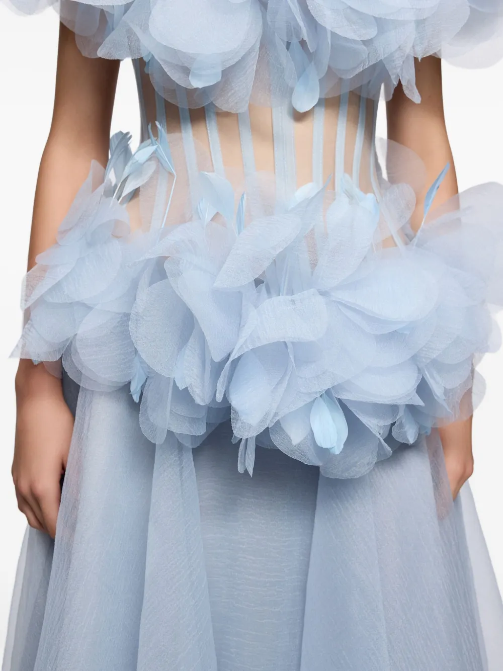 Ana Radu Maxi-jurk met gelaagd ruches en korset Blauw