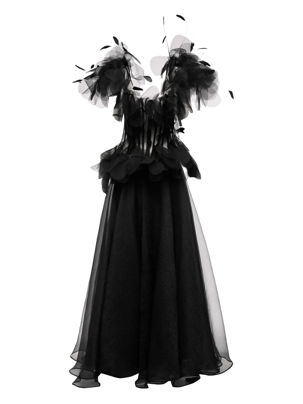 Ana Radu feather-trimmed corset dress - ブラック Ana Radu feather-trimmed corset dress - ブラック