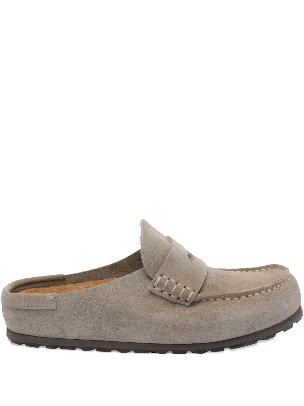 Birkenstock Suede Penny Flat Mules In Gray