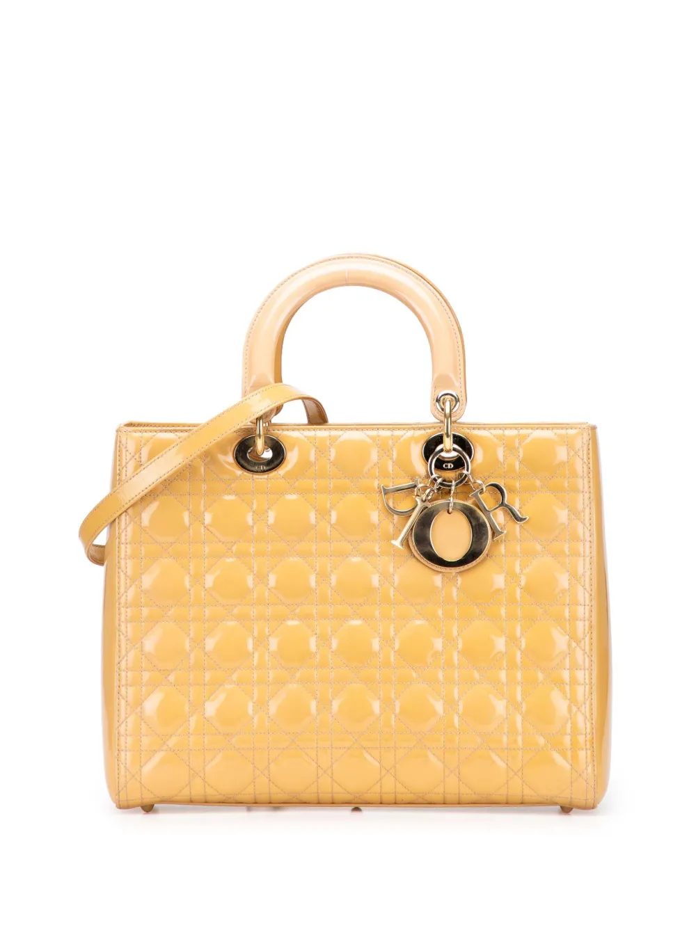 Christian Dior Pre-Owned 2012 ラージ パテント カナージュ レディ ディオール サッチェルバッグ - ブラウン Christian Dior Pre-Owned 2012 ラージ パテント カナージュ レディ ディオール サッチェルバッグ - ブラウン