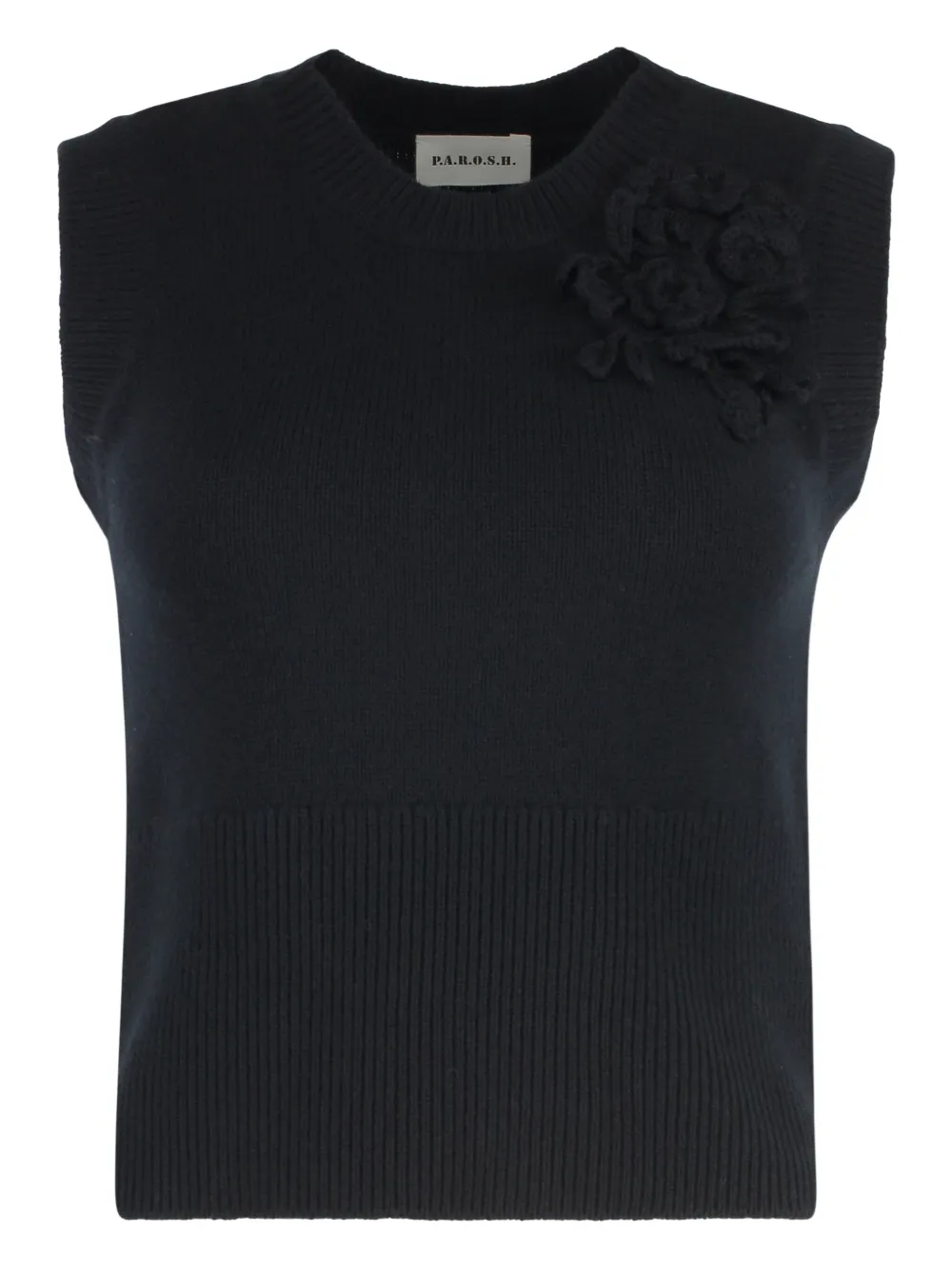 P.a.r.o.s.h Loira Flower-embellished Knitted Vest In Black