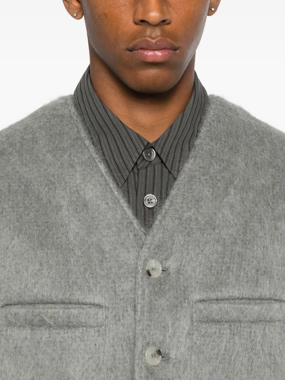Kenzo Buttoned Patch-pocket Jacket In Gray