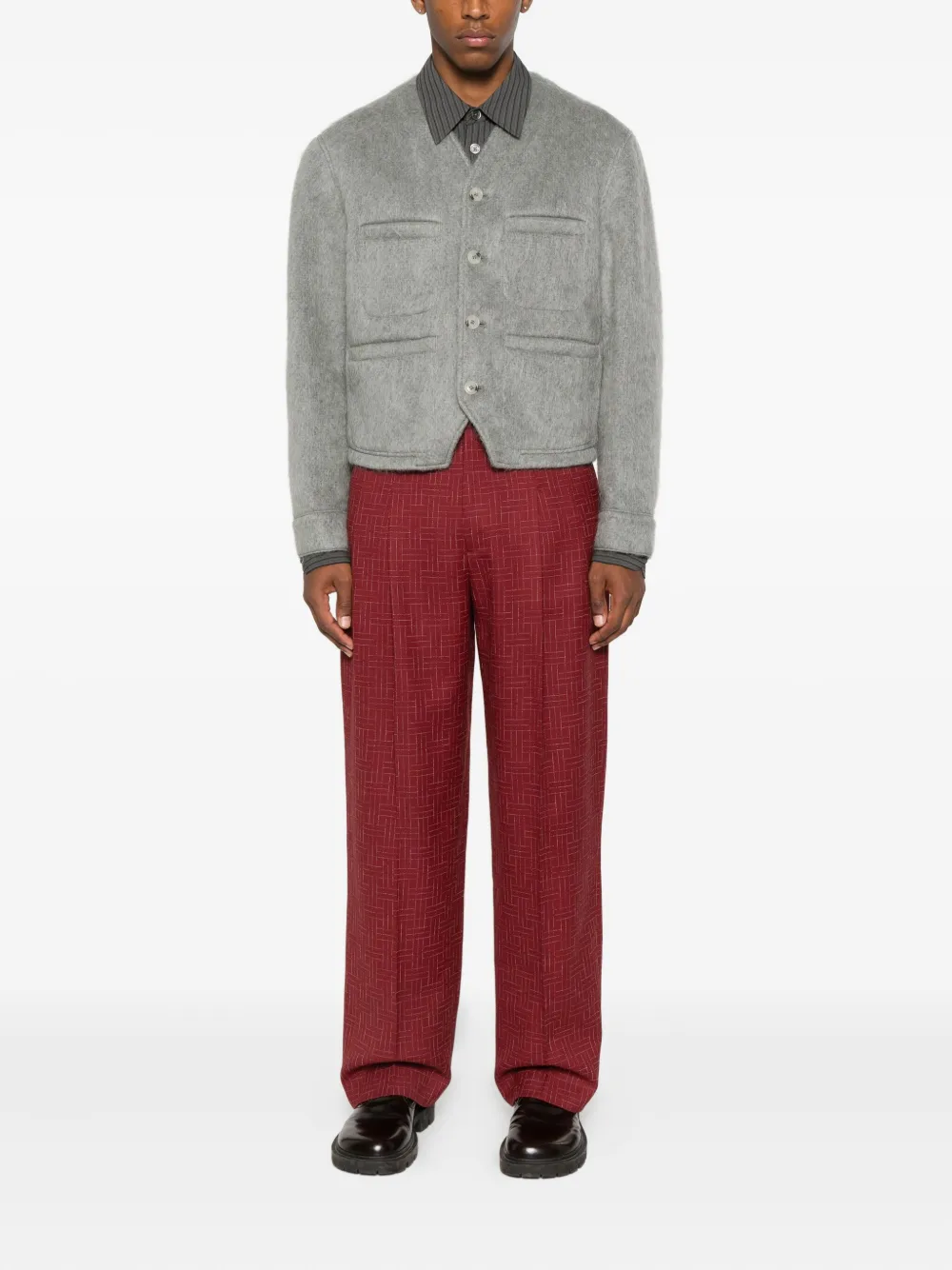 Kenzo Buttoned Patch-pocket Jacket In Gray