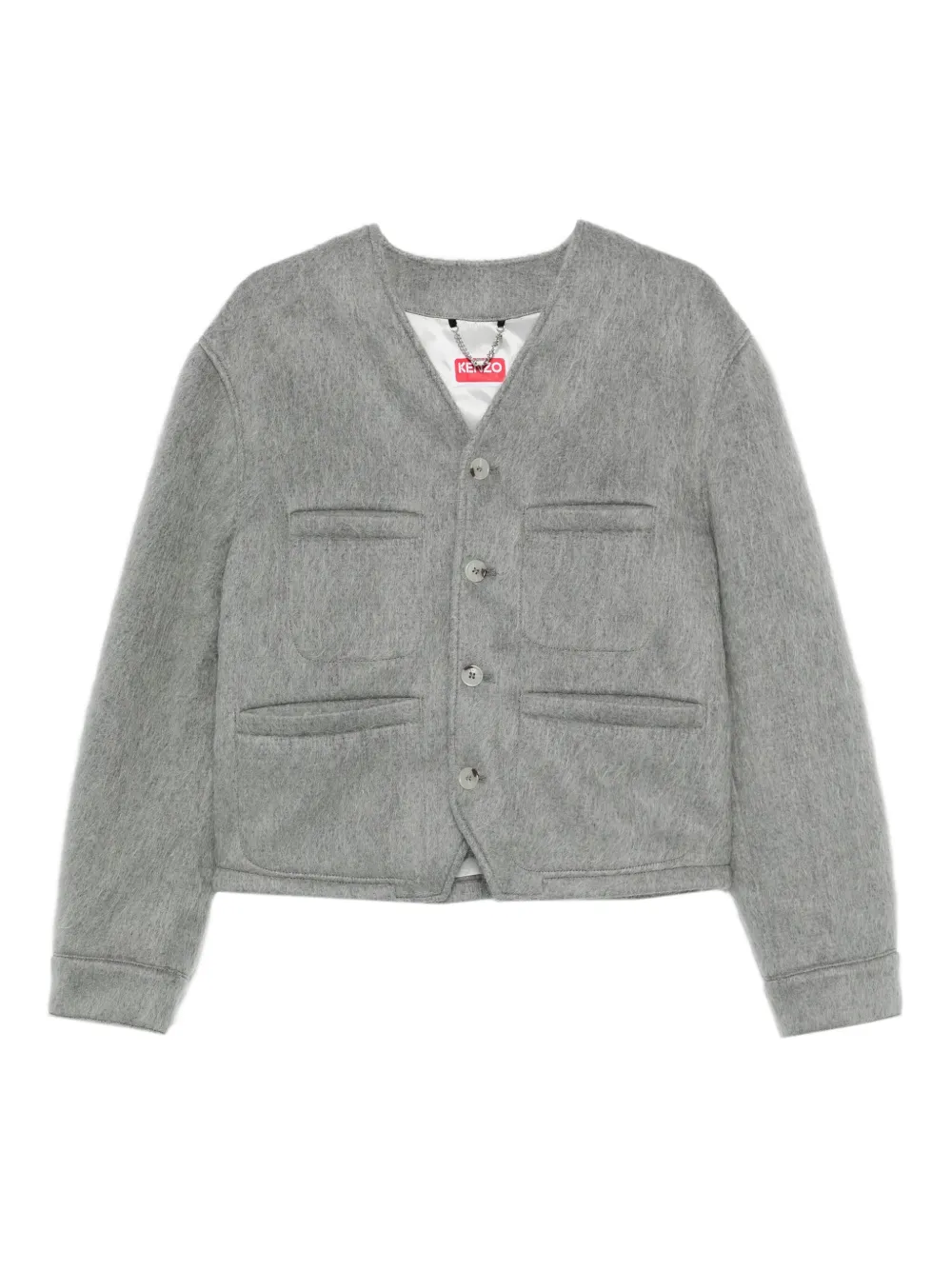 Kenzo Buttoned Patch-pocket Jacket In Gray