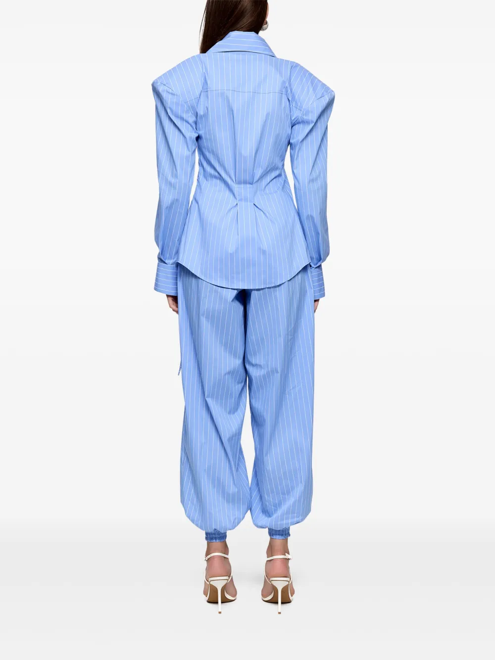 Ana Radu Lace-up Pinstripe Set In Blue