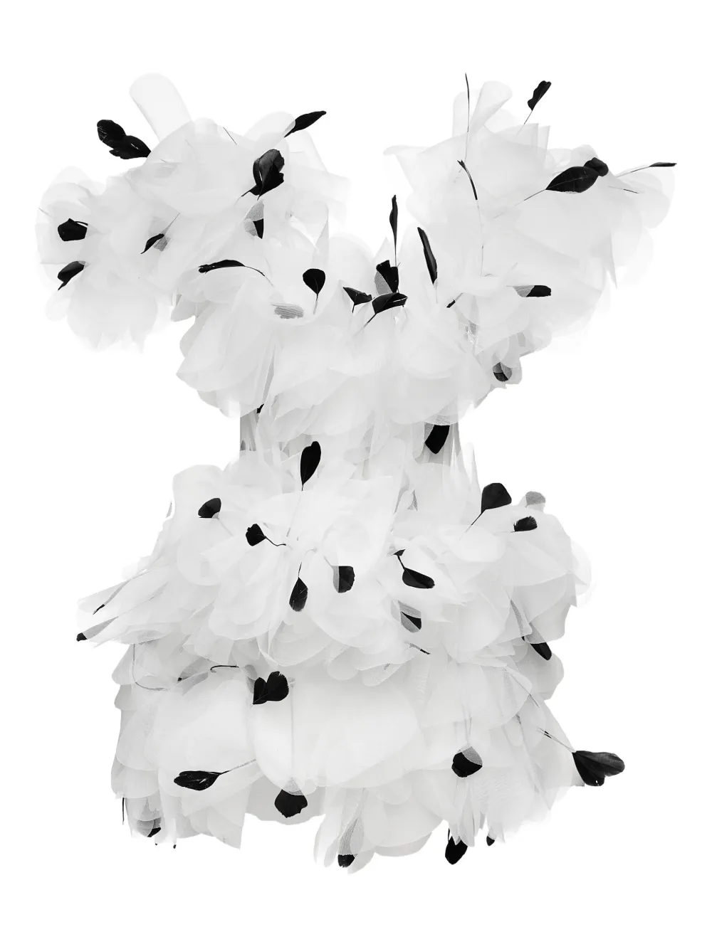 Ana Radu feather-embellished ruffled dress - ホワイト Ana Radu feather-embellished ruffled dress - ホワイト