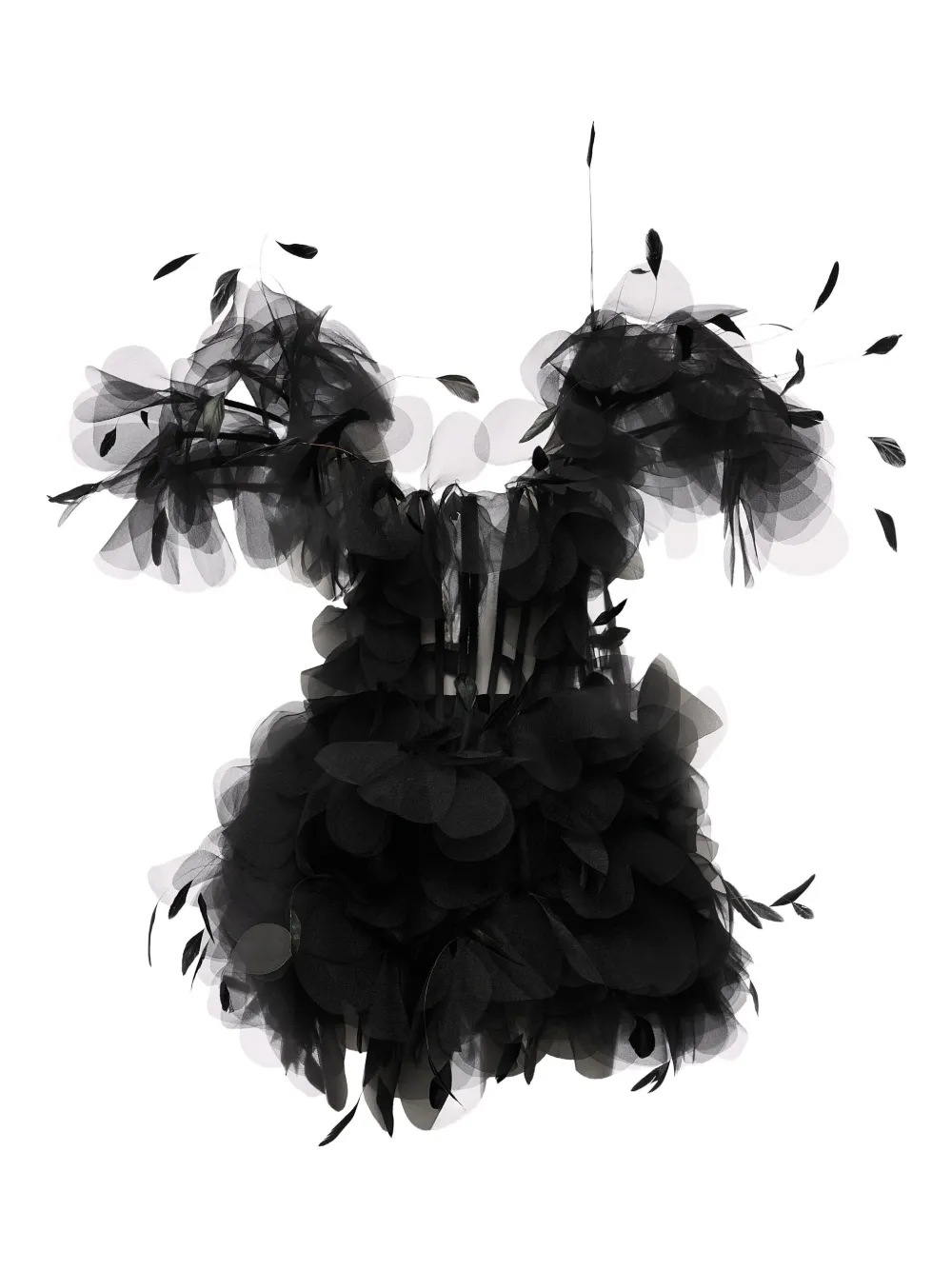 Ana Radu feather-trimmed ruffled dress - ブラック Ana Radu feather-trimmed ruffled dress - ブラック
