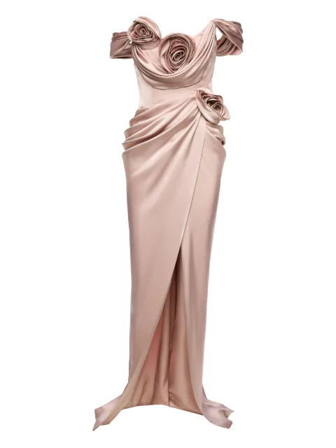 Ana Radu rose-embellished satin maxi dress