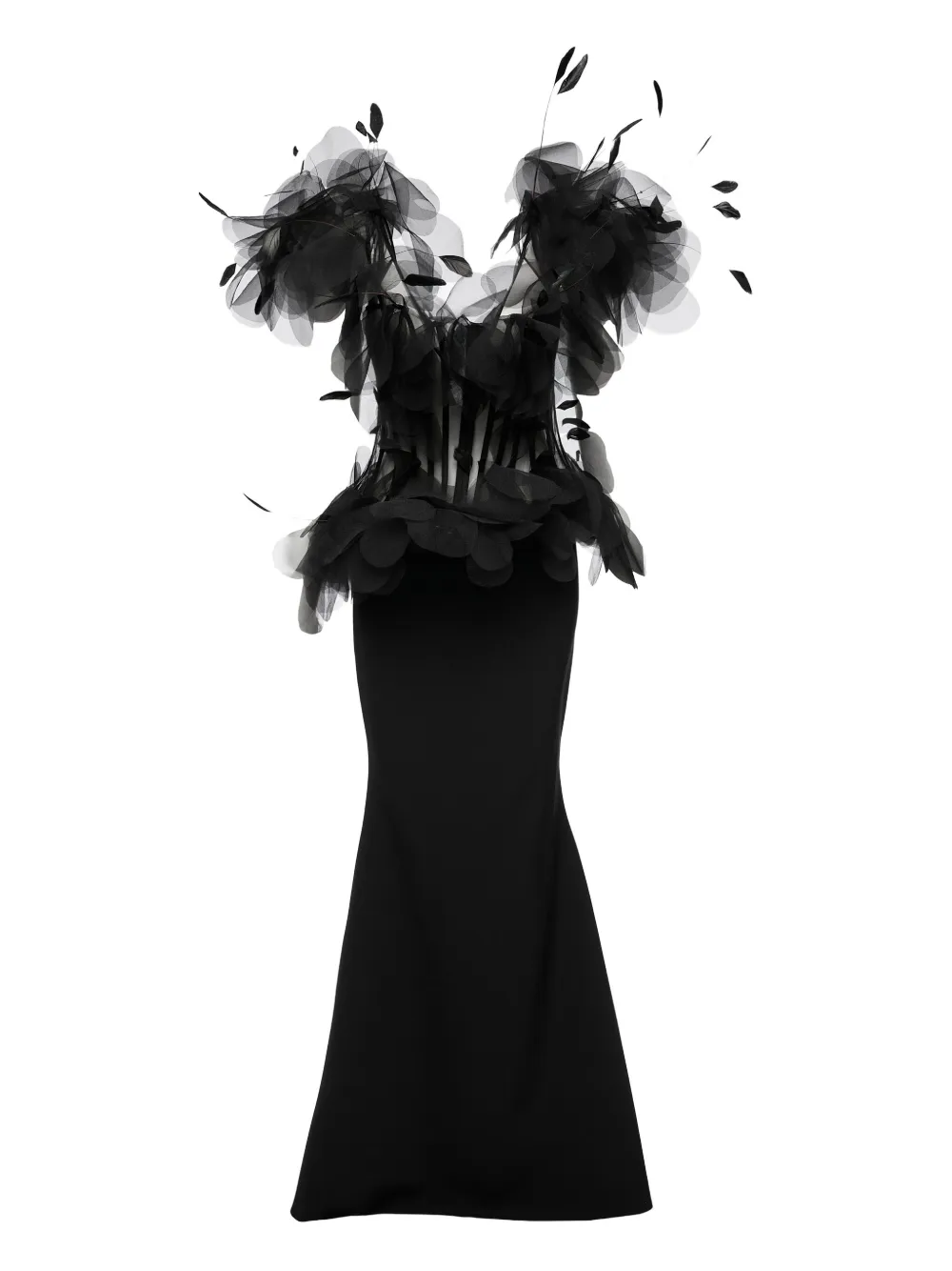 Ana Radu feather-embellished corset maxi dress - ブラック Ana Radu feather-embellished corset maxi dress - ブラック