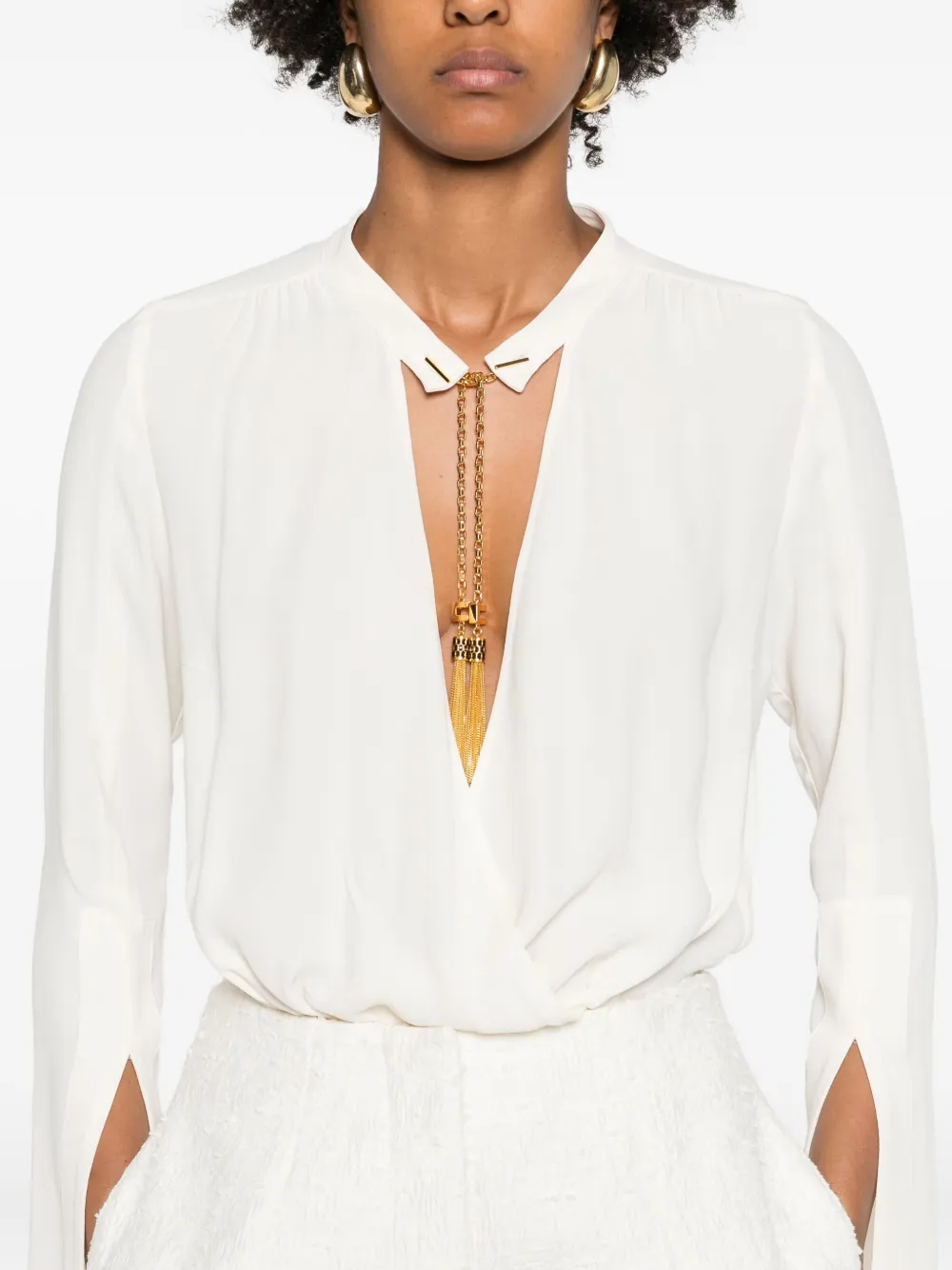 Elisabetta Franchi Chain-tassel Bodysuit In White