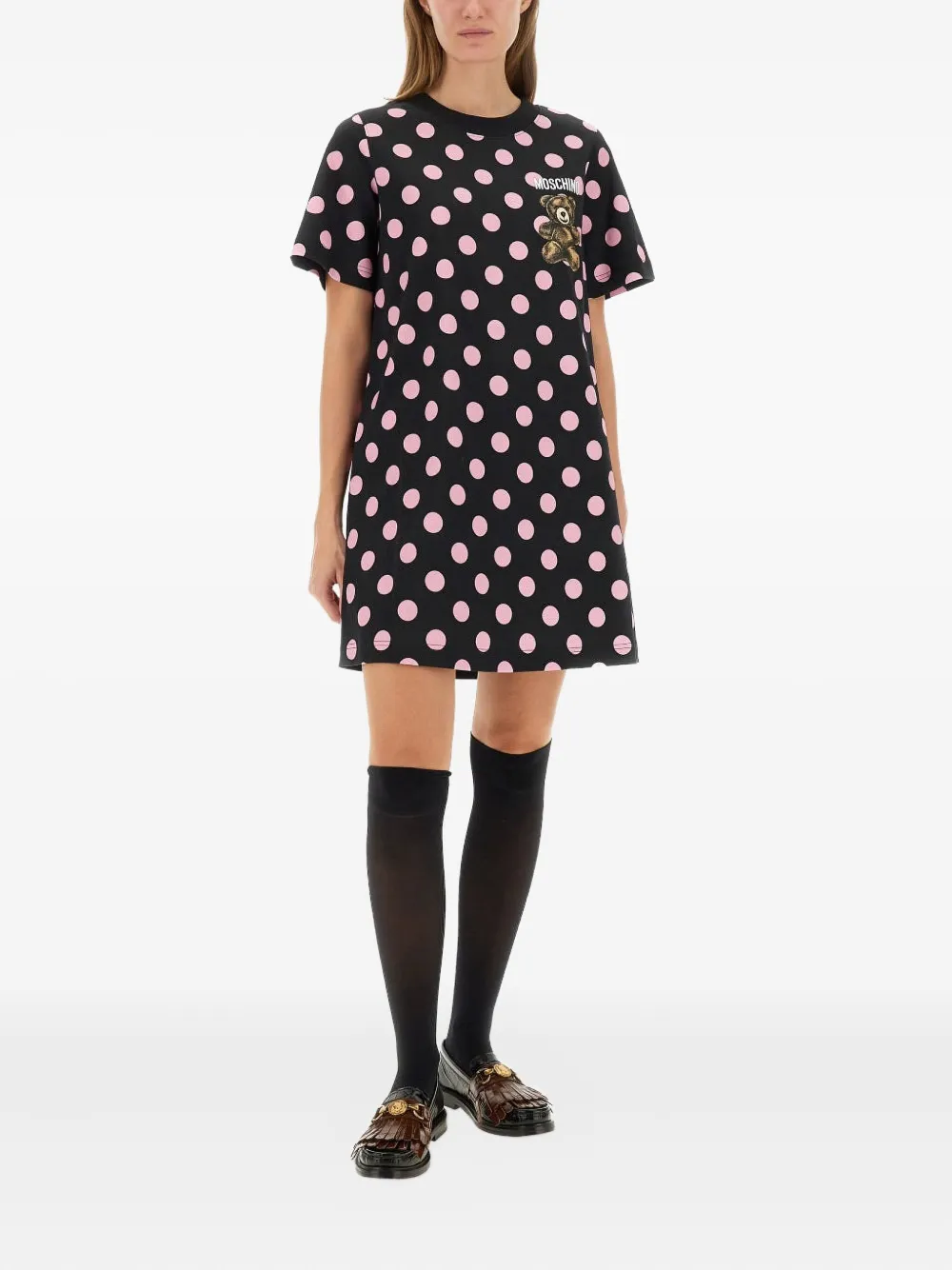 Moschino polka-dot teddy-print midi dress | Black | Image 1