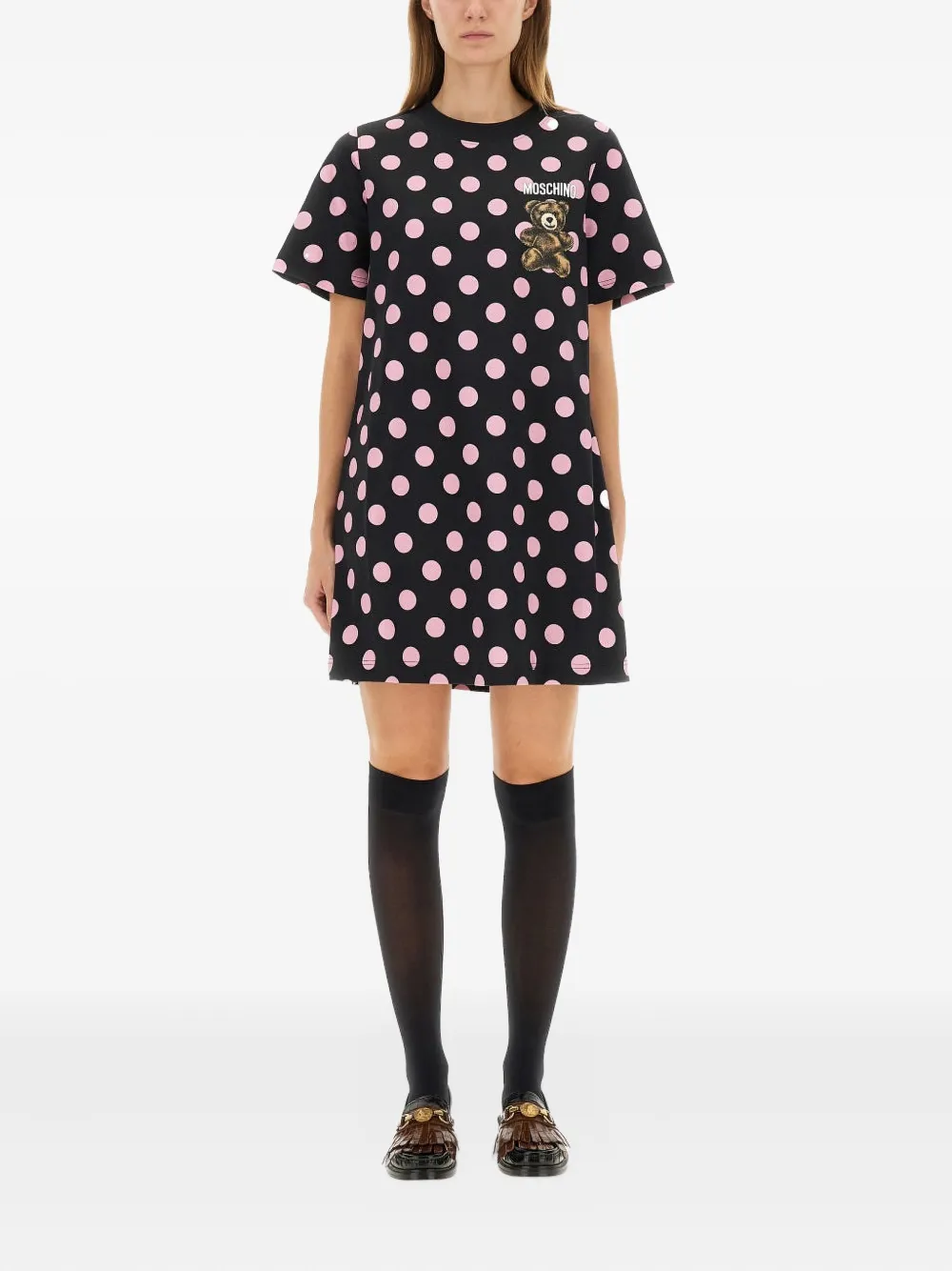 Moschino polka-dot teddy-print midi dress - Zwart