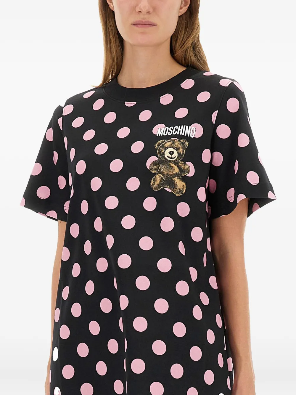 Moschino Midi-jurk met stippen en teddy-print Zwart