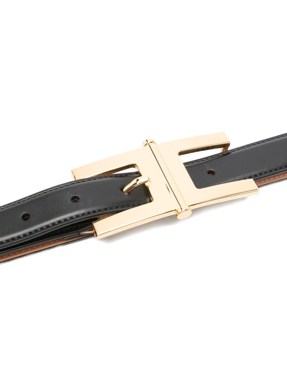 Elisabetta Franchi Leren riem met logogesp - Zwart