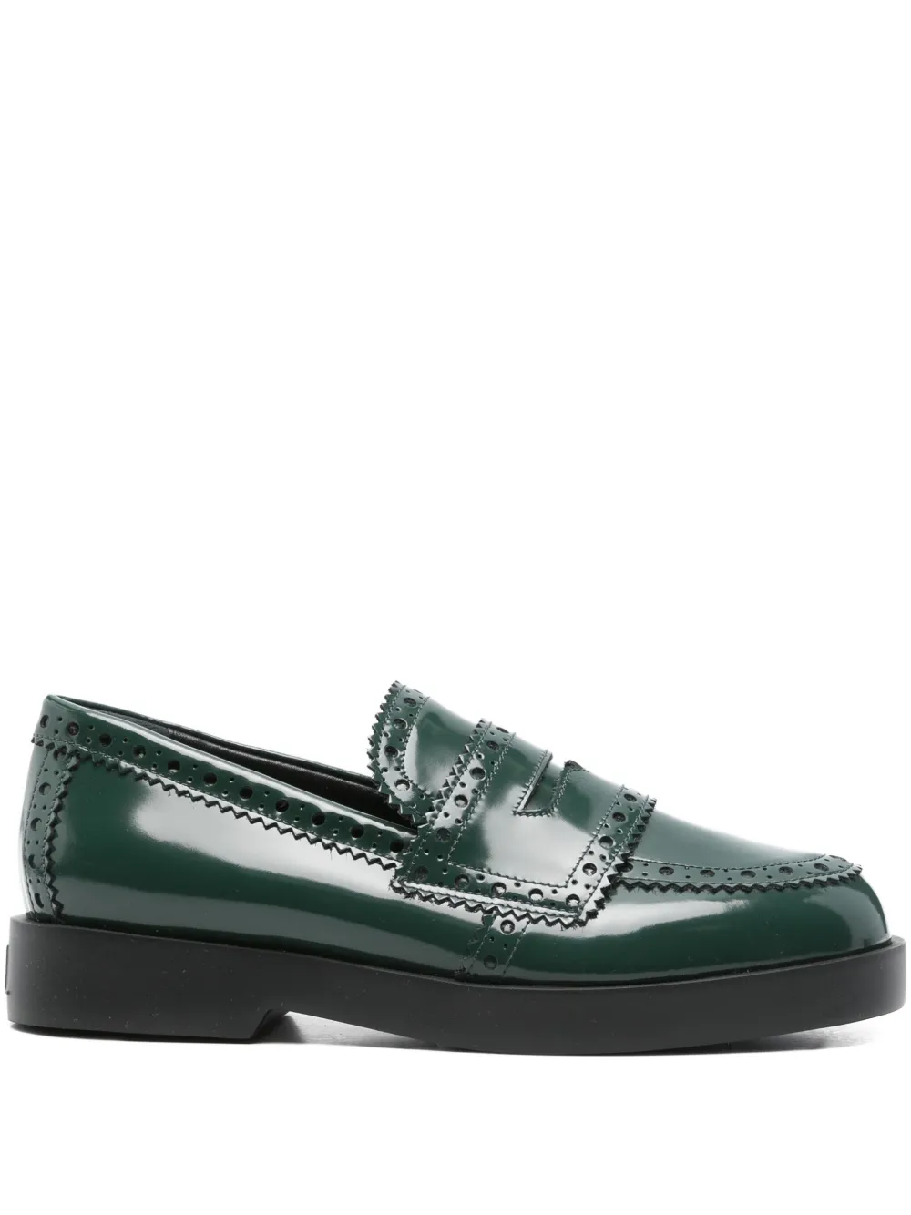 AGL Fenice patent-leather brogue loafers Green