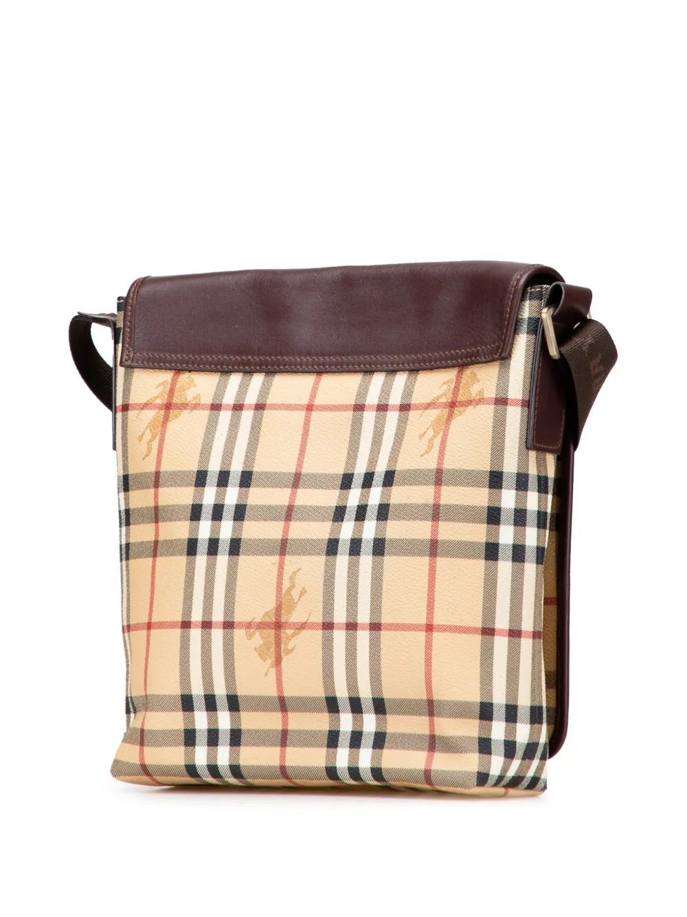 Pre-owned Burberry 2000-2017 Haymarket Check Coated Canvas Crossbody Bag In Brown