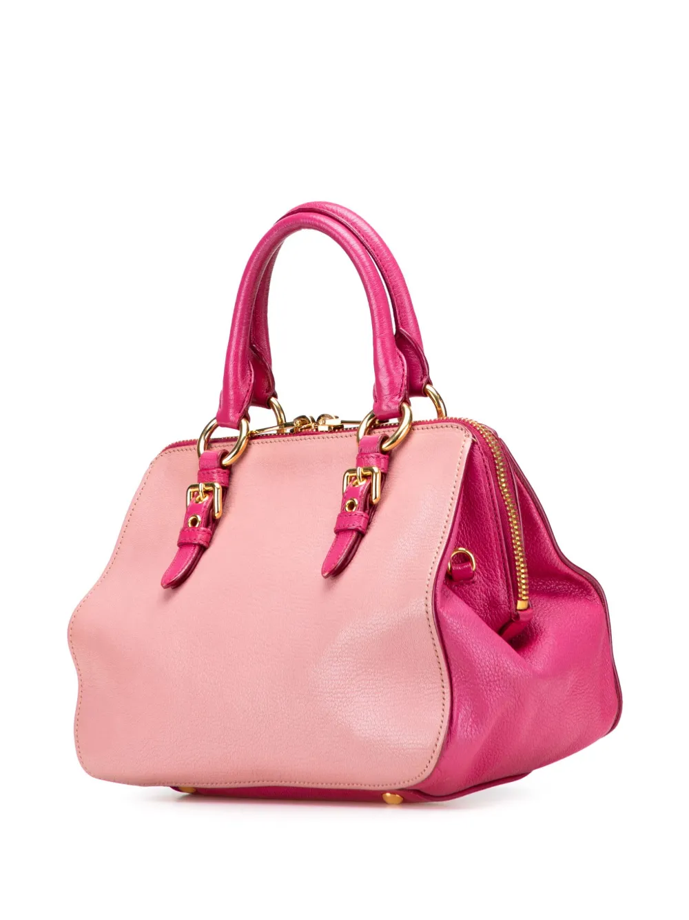 Pre-owned Miu Miu 2000-2025 Bicolor Goatskin Madras Bowler Bag Satchel In Pink