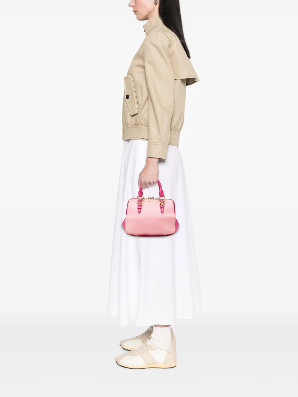 Pre-owned Miu Miu 2000-2025 Bicolor Goatskin Madras Bowler Bag Satchel In Pink